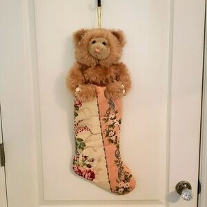 Vintage Tan Bear Floral Christmas Stocking